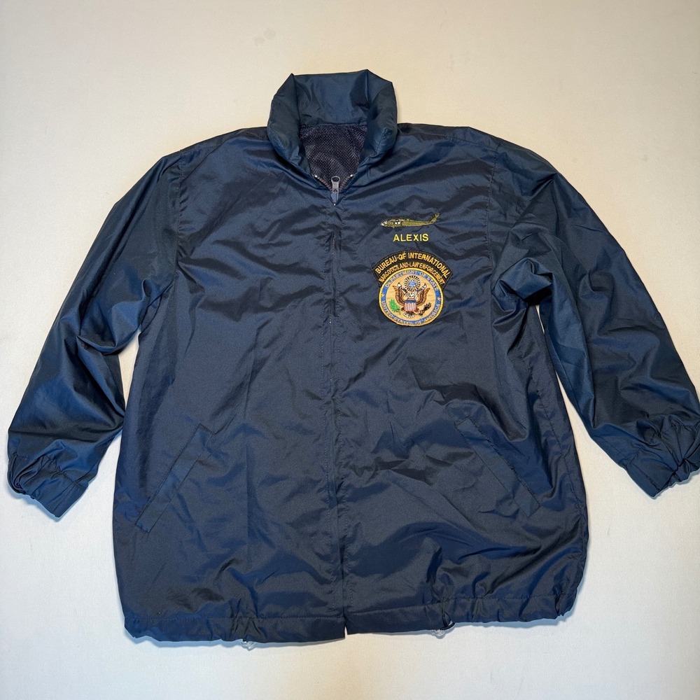 US Dept of State INL Narcotics Law Enforcement Jacket Womans 12 Navy Windbreaker